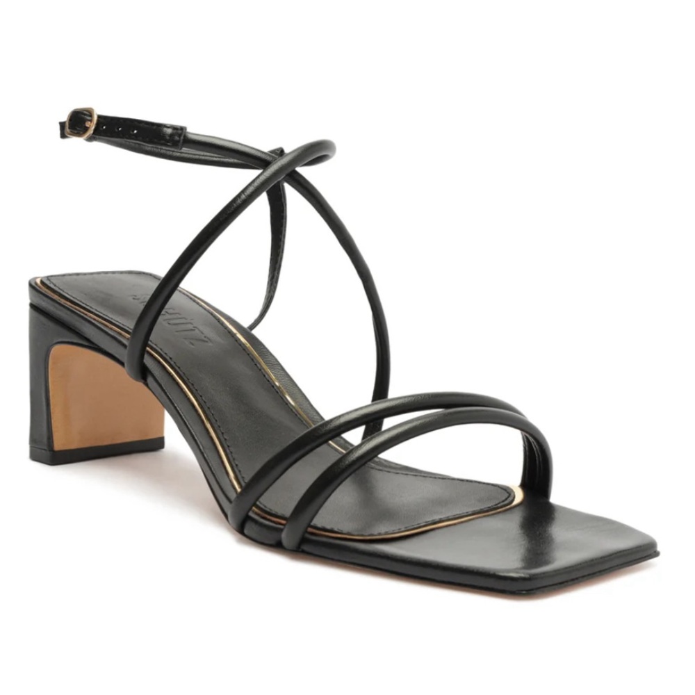 Schutz Aimee Leather Strappy Block Heel Sandals Black size 7.5 NIB